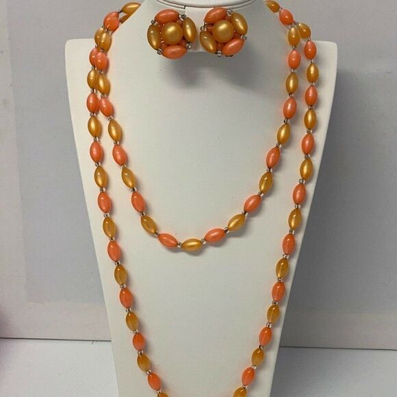 Vintage Single Strand Necklace Clip On Earrings - Picture 1 of 8